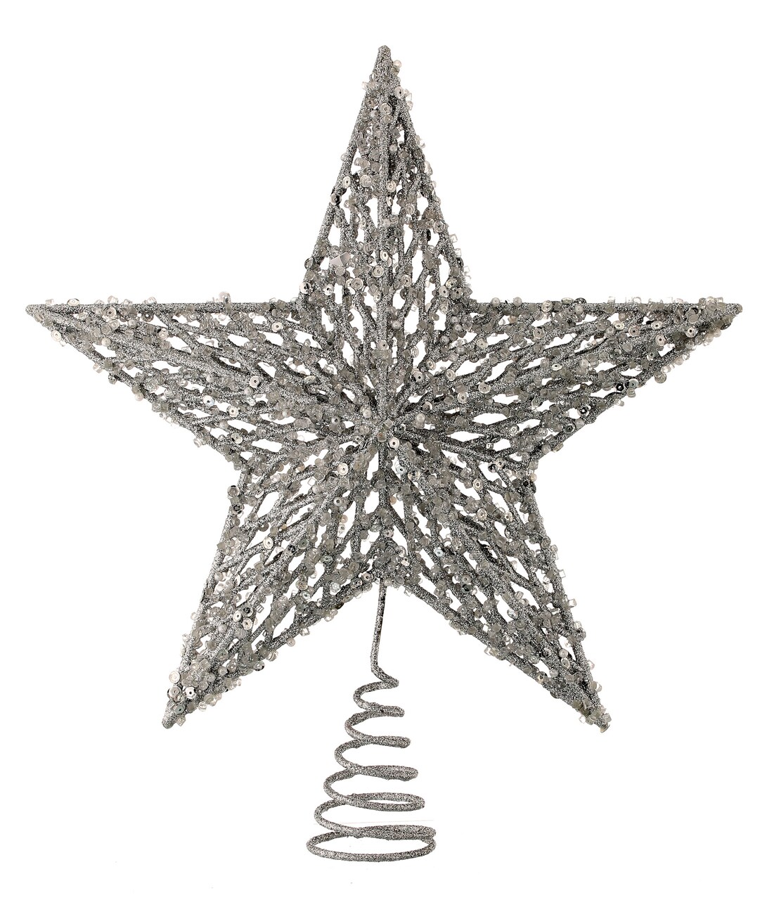 Contemporary Home Living 13" Silver Sequin Glitter Star Christmas Tree Topper, Unlit